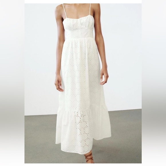 Zara Dresses & Skirts - Zara White Eyelet with Tie Back | M
